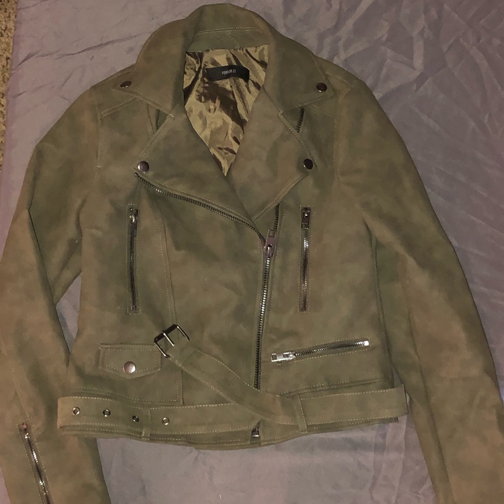 Hunter green faux leather jacket